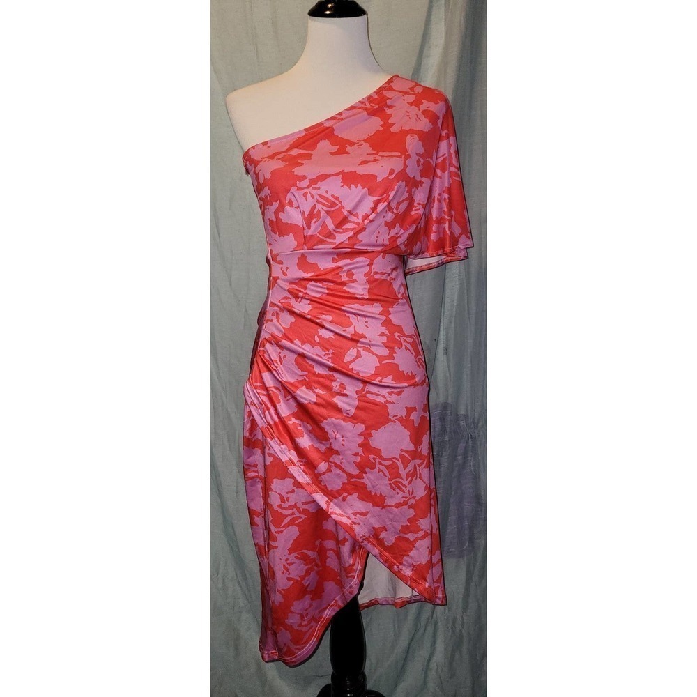 Floral pink and red, one shoulder Dress small